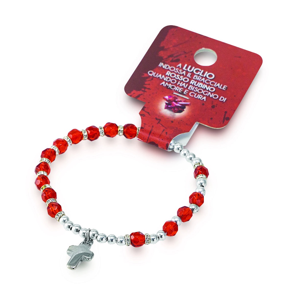 Armband v/d maand 'Juli' - imitatie kristal/robijn rood (Ø6mm)