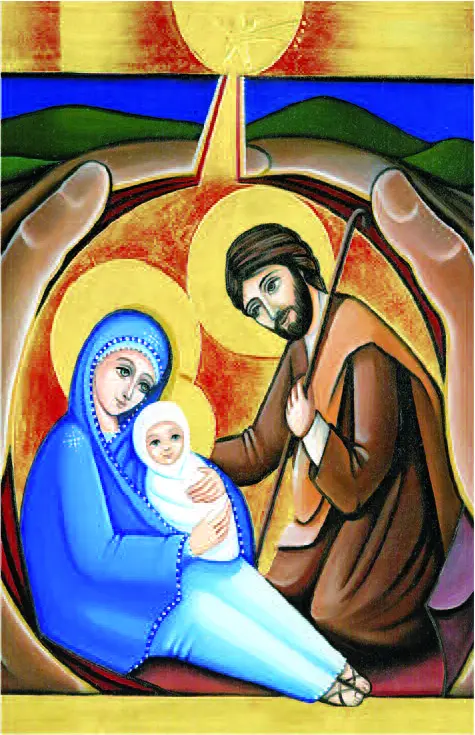 Kerstkaart/vitro-dubbel - H. Familie - cello+omslag (110x150mm)