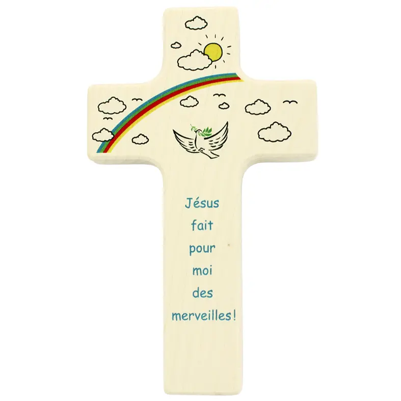 Kinderkreuz holz - 'Jésus fait pour moi...' (90x150mm)