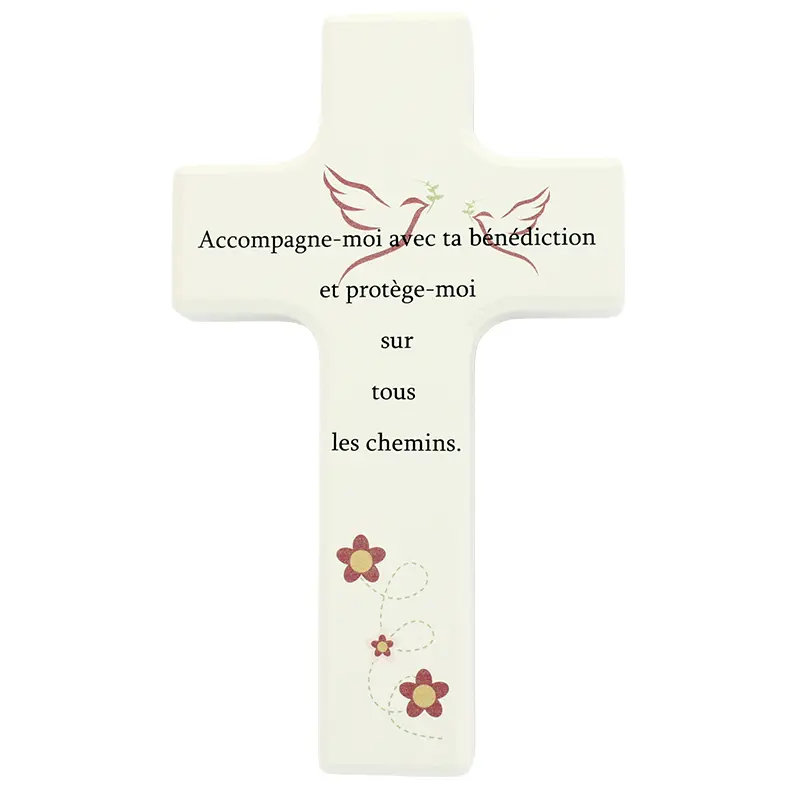 Holzkreuz, Ahorn weiss - Französisch 'Accompagne..' (90x150mm)