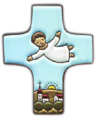 Ceramic cross - Jesus/flying - Blue (75x90mm)