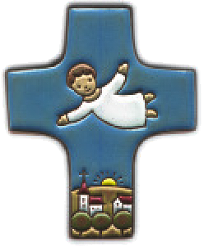 Kruisbeeld keramiek - Christus/zwevend - donkerblauw (75x90mm)