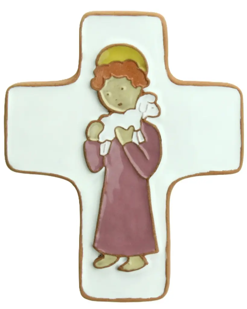 Ceramic cross - Good Shepperd - Pink (95x120mm)