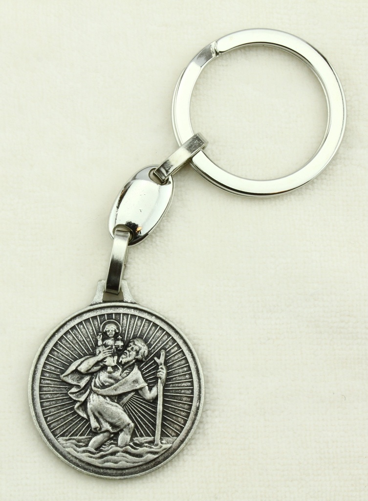 Sleutelhanger St Kristoffel/stralen - metaal (65x30mm)