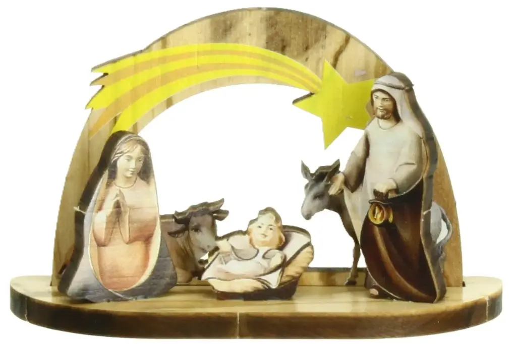 Nativité bois d'olivier - coloré  (80x30x50mm)