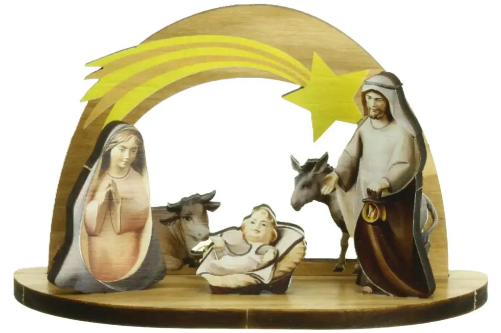 Nativité bois d'olivier - coloré (100x45x60mm)