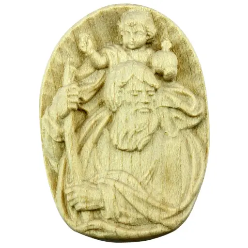 [ATM-69KRI908N] Magnète/bois - St Christophe - Naturel (65x42mm)