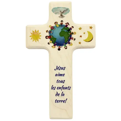 [MKR-41TFR466] Kinderkruis hout - 'Jésus aime tous' (90x150mm)