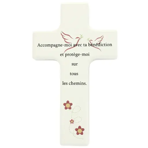 [MKR-41TFR479WT] Kinderkruis hout/wit - 'Accompagne-moi' (90x150mm)