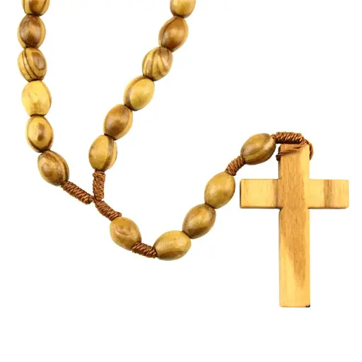 [RZK-35OL794] Chapelet/corde - ovale bois d'olivier/fermoire (9x8mm)