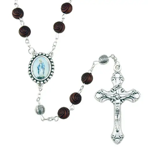 [RZK-35M002BR] Chapelet - bois travaillé - brun (⌀ 7mm)