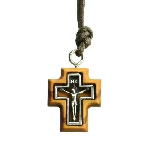[KOK-35M04] Croix sur cordon/crucifix intérieur - bois d'olivier (20x24mm)