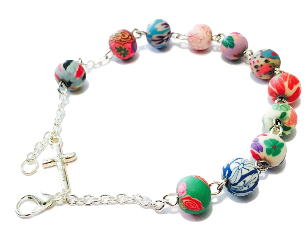 Bracelet/dizainier enfant sur chaine - multicouleur, gom (Ø9mm)