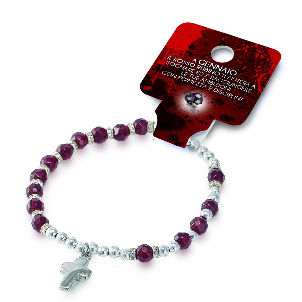 Bracelet du mois 'Janvier' - imitation cristal/rouge grenat (Ø6mm)