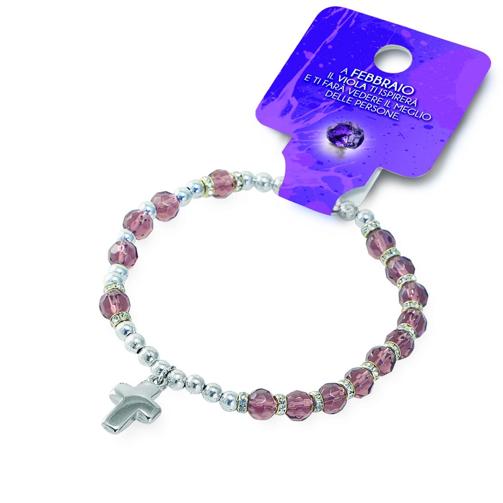 Bracelet du mois 'Février' - imitation cristal/améthyste (Ø6mm)