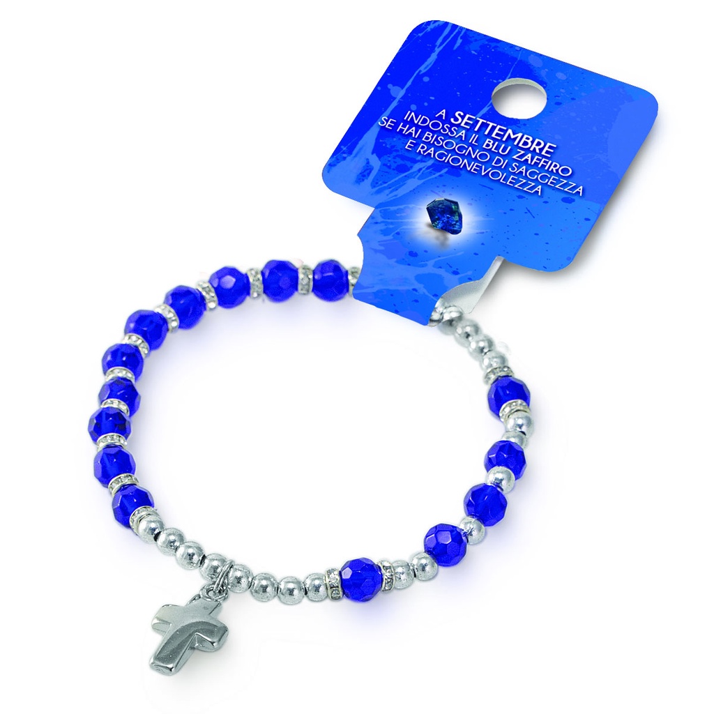 Bracelet du mois 'Septembre' - imitation cristal/bleu saphir (Ø6mm)