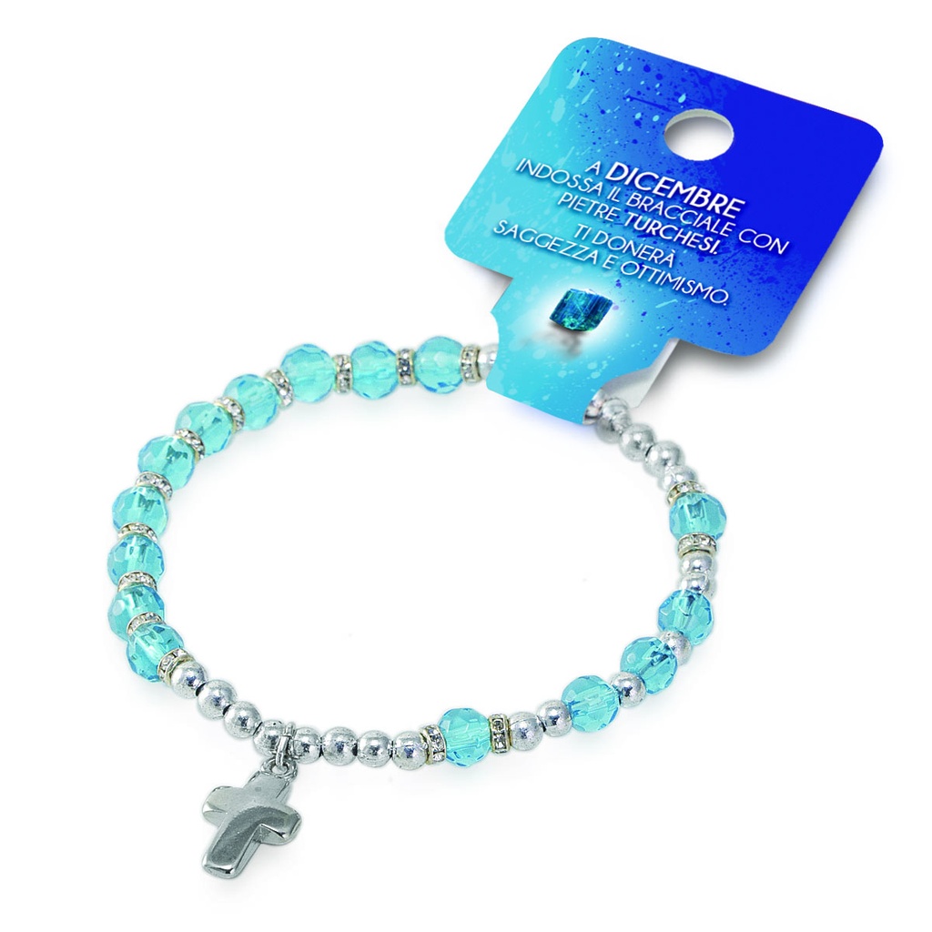 Bracelet du mois 'Décembre' - imitation cristal/Turquoise bleu (Ø6mm)