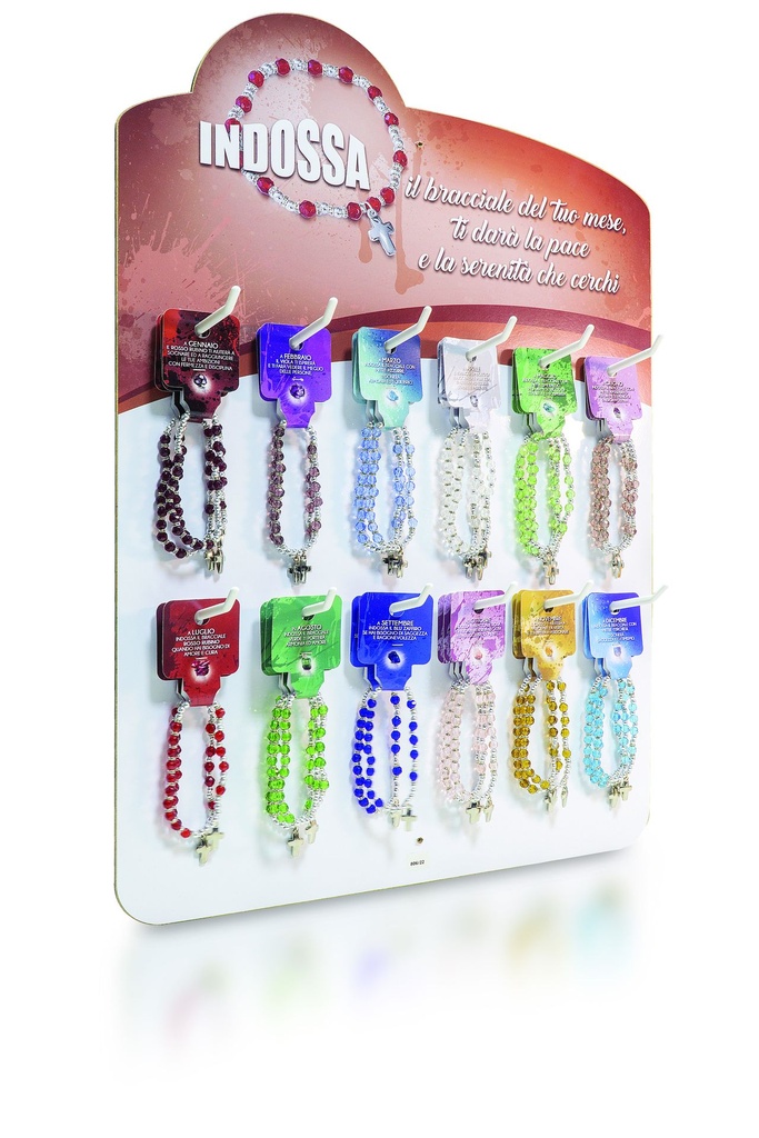 Présentoir avec 12x12 Bracelets 'Mois' - imitation cristal