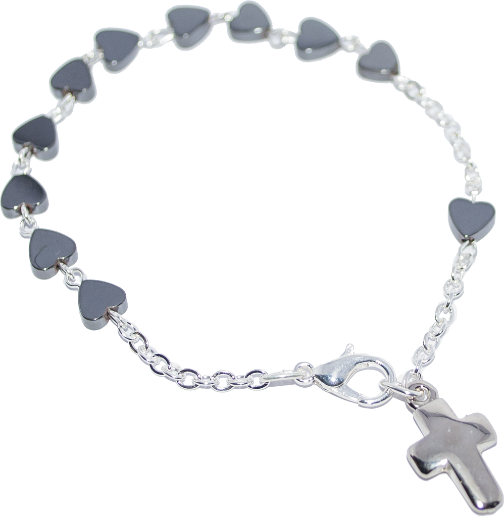 Bracelet avec coeurs en hématite - sur chaine (6mm)