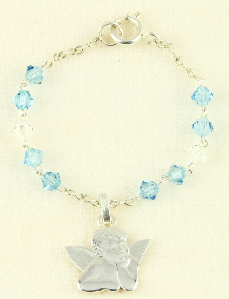 Bracelet pour bâpteme avec perles Swarovski - bleu (Ø4mm)