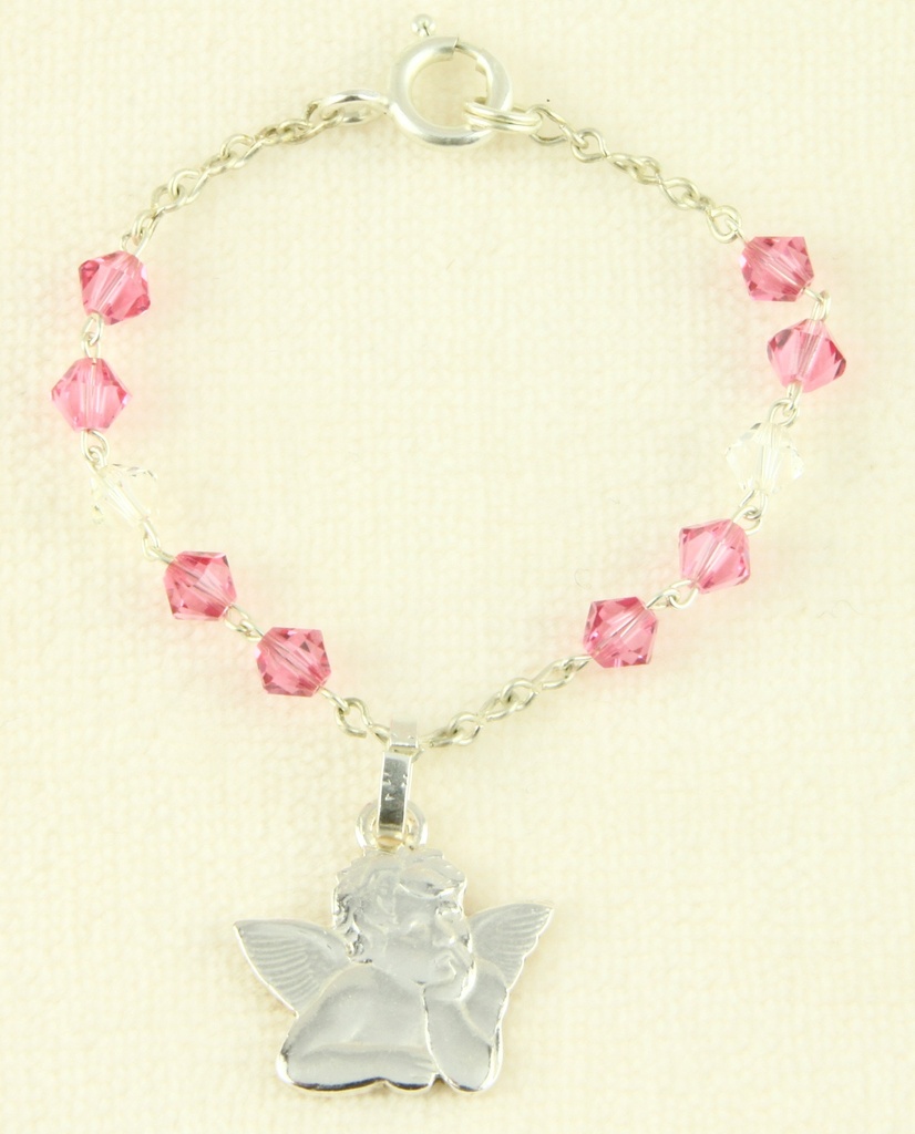 Taufarmband Swarovski rose - Verschluss/Engel/Kästchen (Ø4mm)