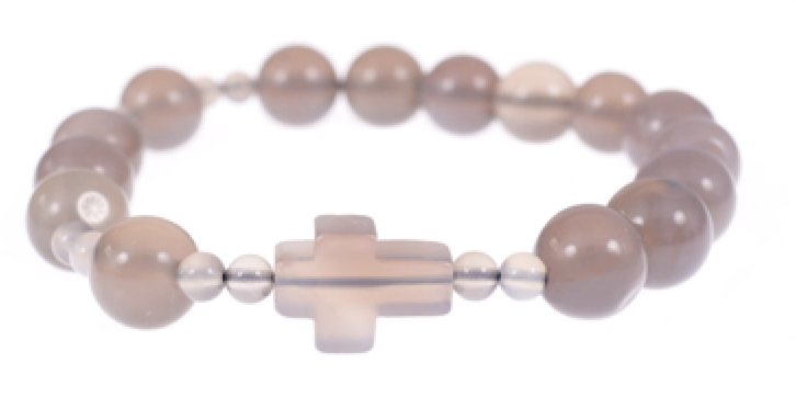 Bracelet/élastique - perles et croix en pierre naturel agath (Ø10mm)