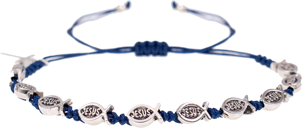 Armband/tientje 'Ichthus' op koord - assortiment kleuren (8x6mm)