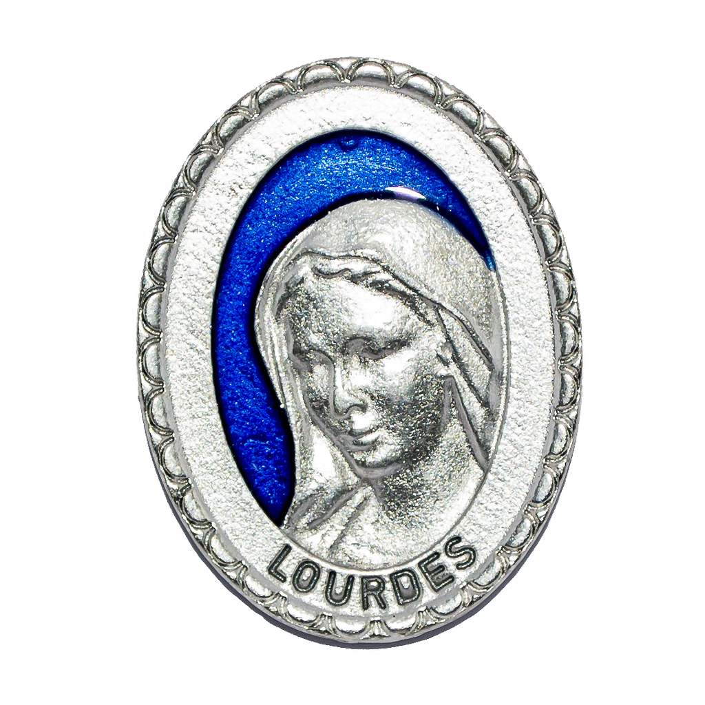 Automagneet ovaal/blauw - OLV Lourdes (38x29mm)