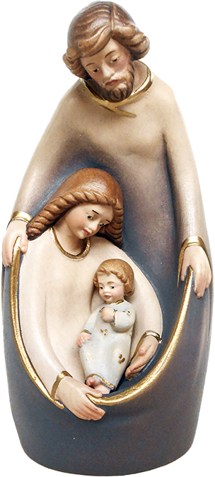 Bloc groupe Sainte Famille/Traditionnel - sculpture sur bois/nature (15cm)