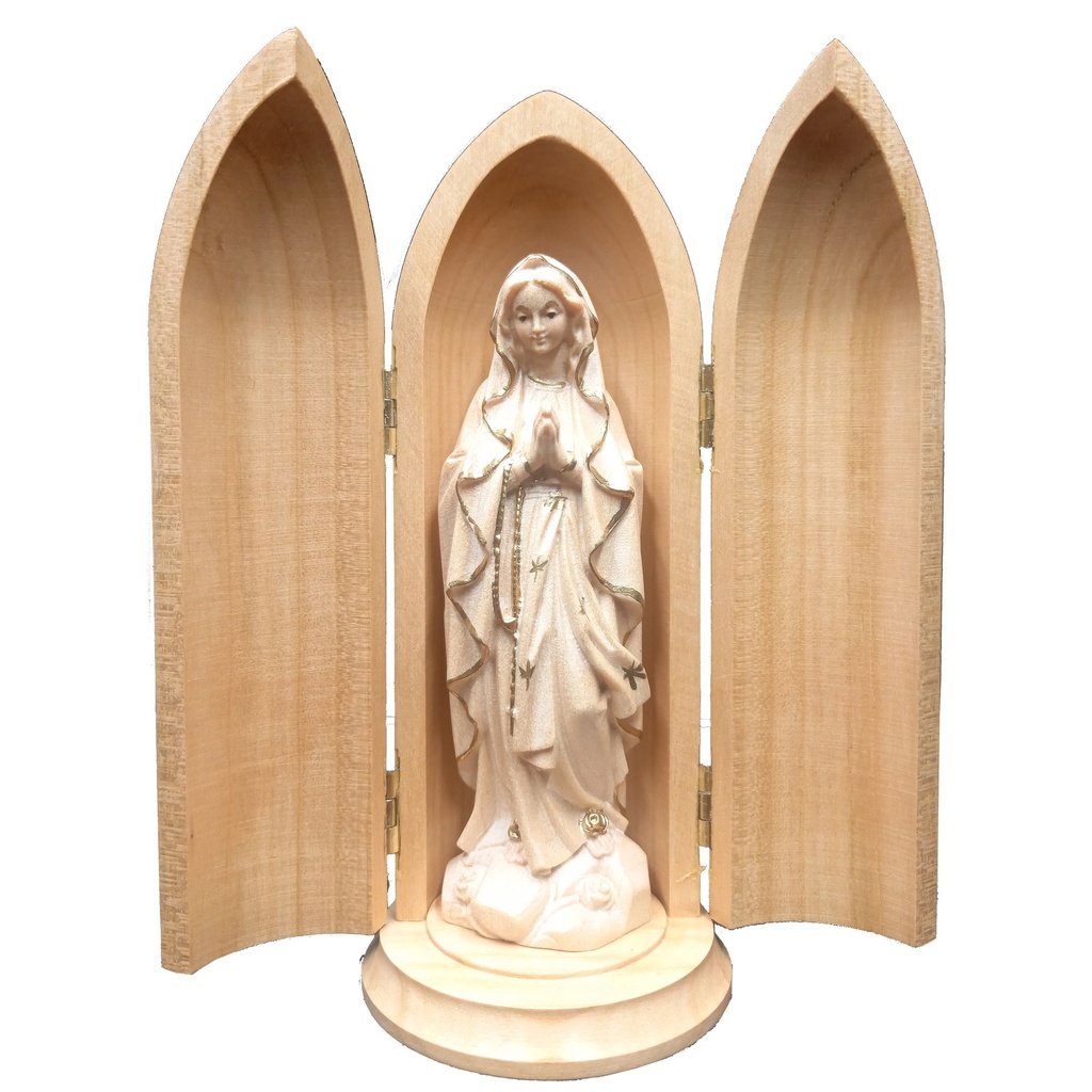 Nische Unsere Liebe Frau von Lourdes - Holzschnitzerei/Goldstreifen (10cm)
