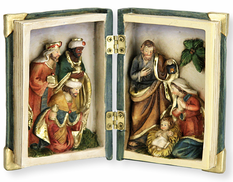 Weihnachtsfiguren in boek - polystone - 10x14cm
