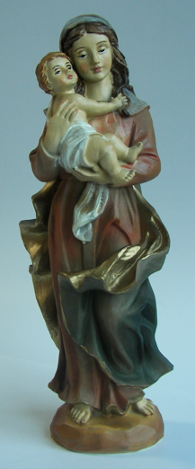 Statue Vierge/enfant + scpêtre - résien/couleur - 20cm