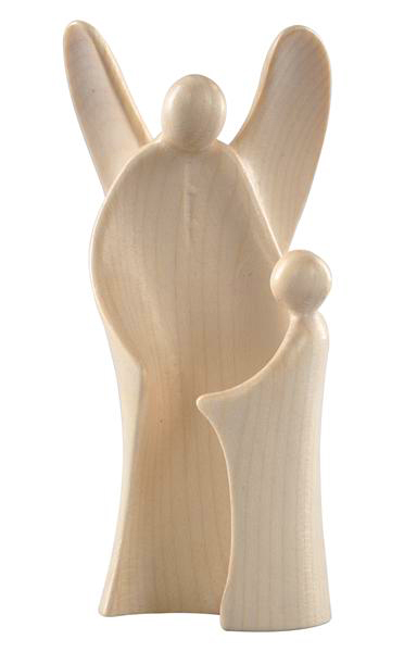 Beeld Engelbewaarder - houtsnij/natuur - 12cm