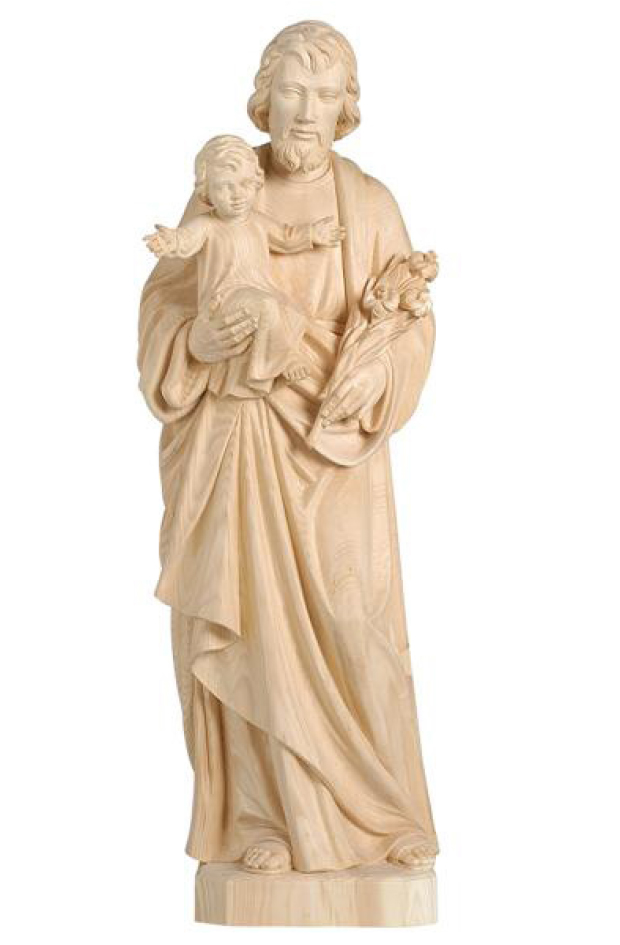 Statue St Joseph/enfant - bois sculpt/natur - 12cm