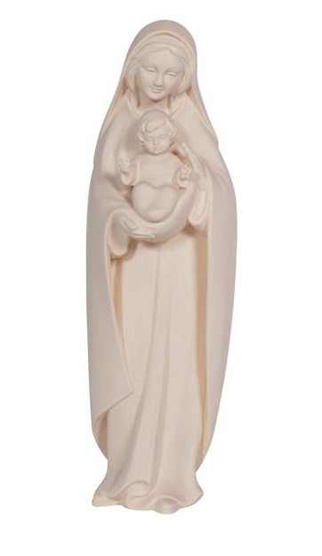 Statue Vierge et enfant - bois sculpt/natur - 12cm