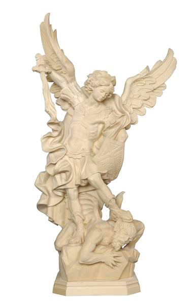 Statue St Michel - bois sculpté/natur - 12cm