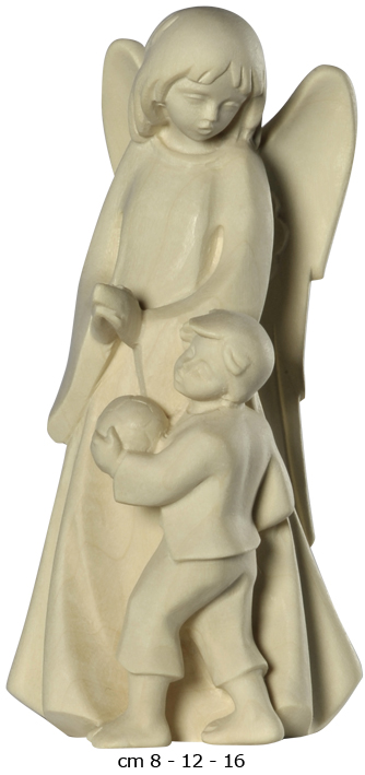 Beeld Engelbewaarder/jongen - houtsnij/natuur - 8cm