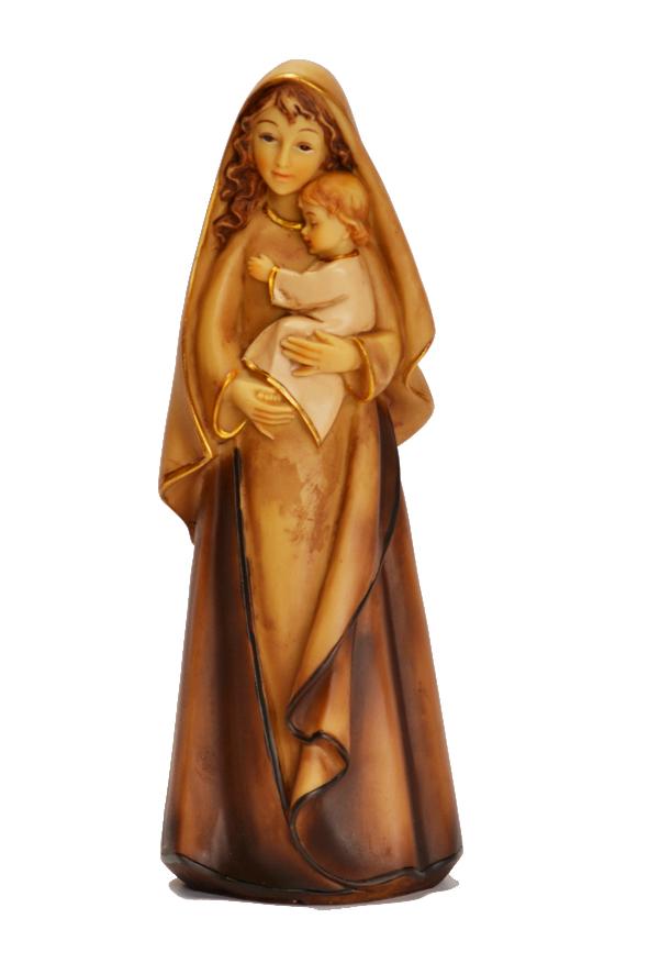 Statue Vierge & enfant - résine/brun - 12cm