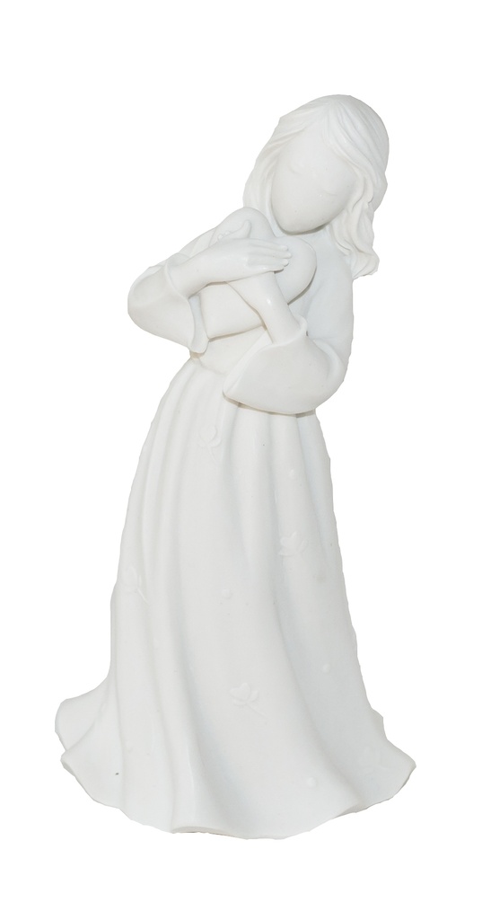 Fillette avec cour  - résine/blanche - 13 cm