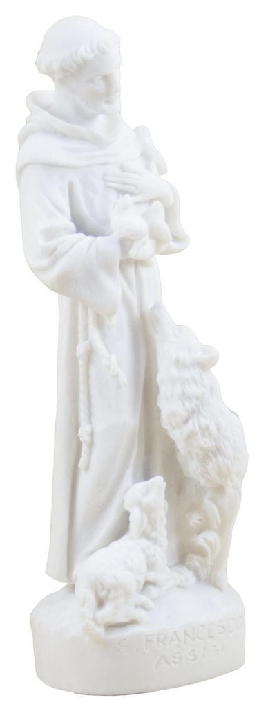 S Fancois avec loup  - résine/blanche - 13 cm