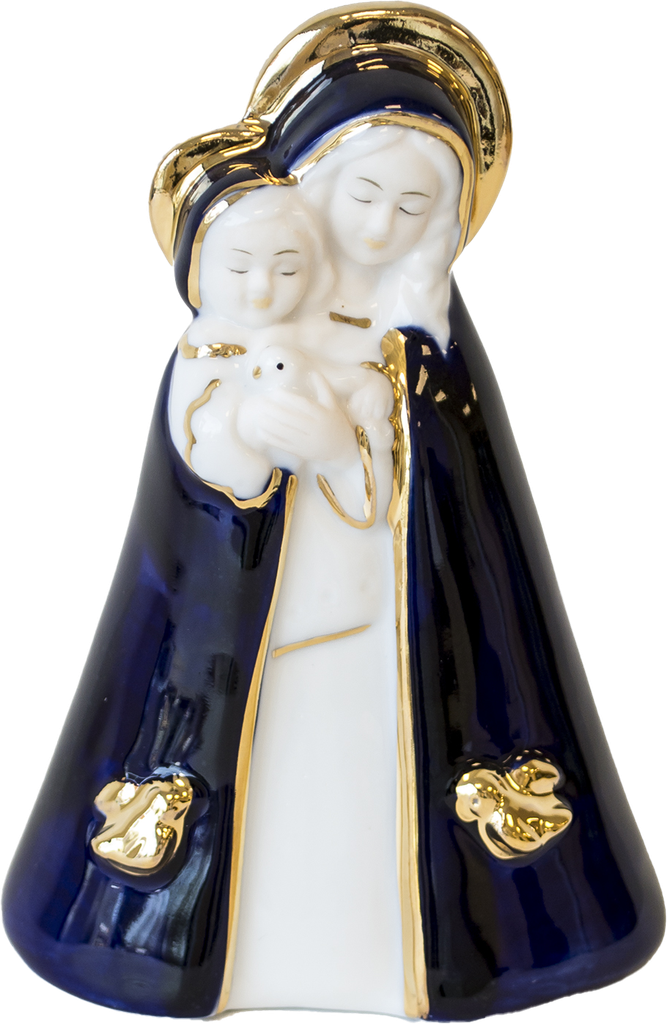 Buste OLV/kind - porcelein/donker blauw-goud - 12cm
