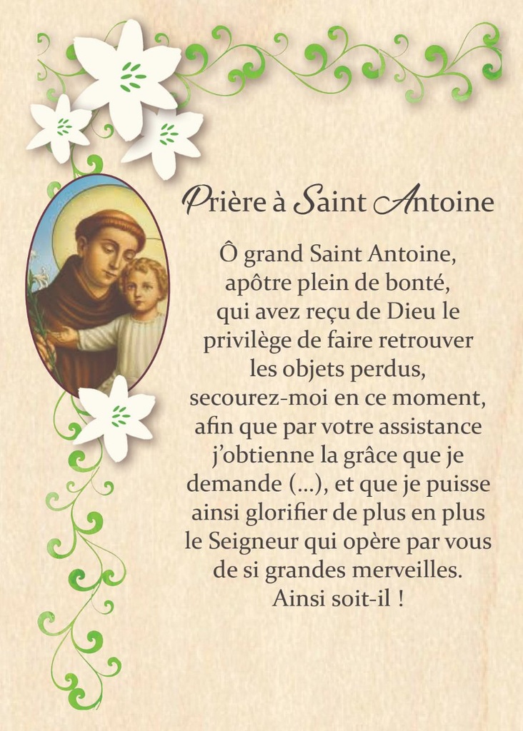 Carte en bois - 10x14cm - Prière … Saint Antoine