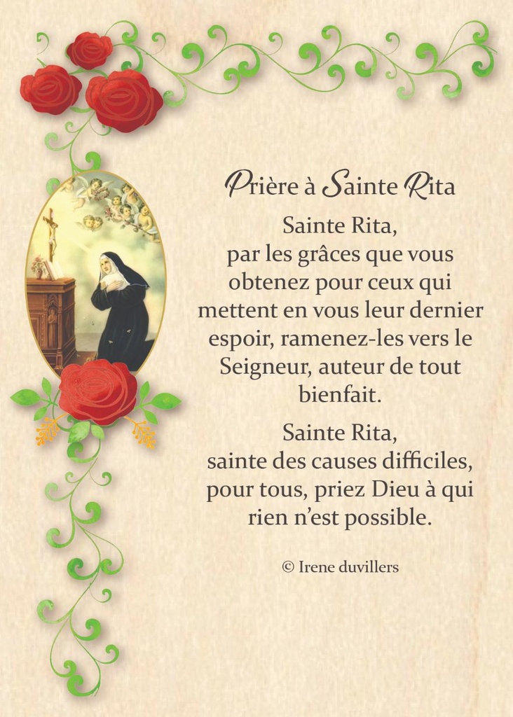 Wenskaart hout - 10x14cm - Prière … la Sainte Rita