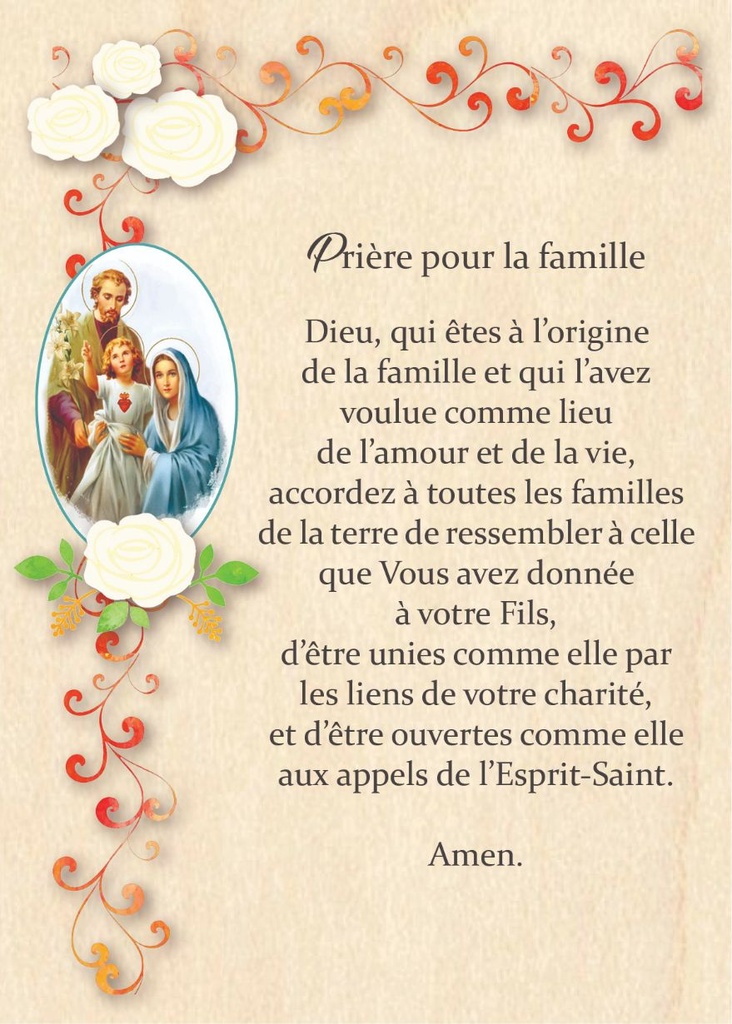 Carte en bois/magnet - 10x14cm - Prière pour la famille