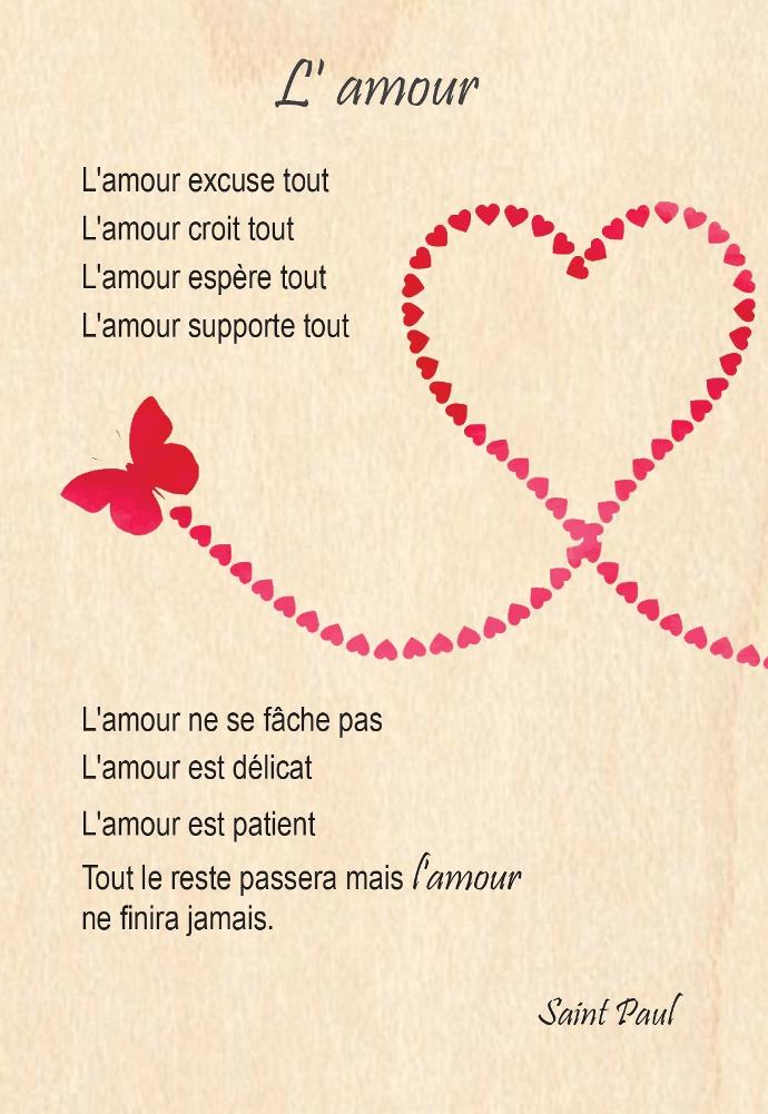 Carte en bois/magnet - 10x14cm - L'amour/St Paul