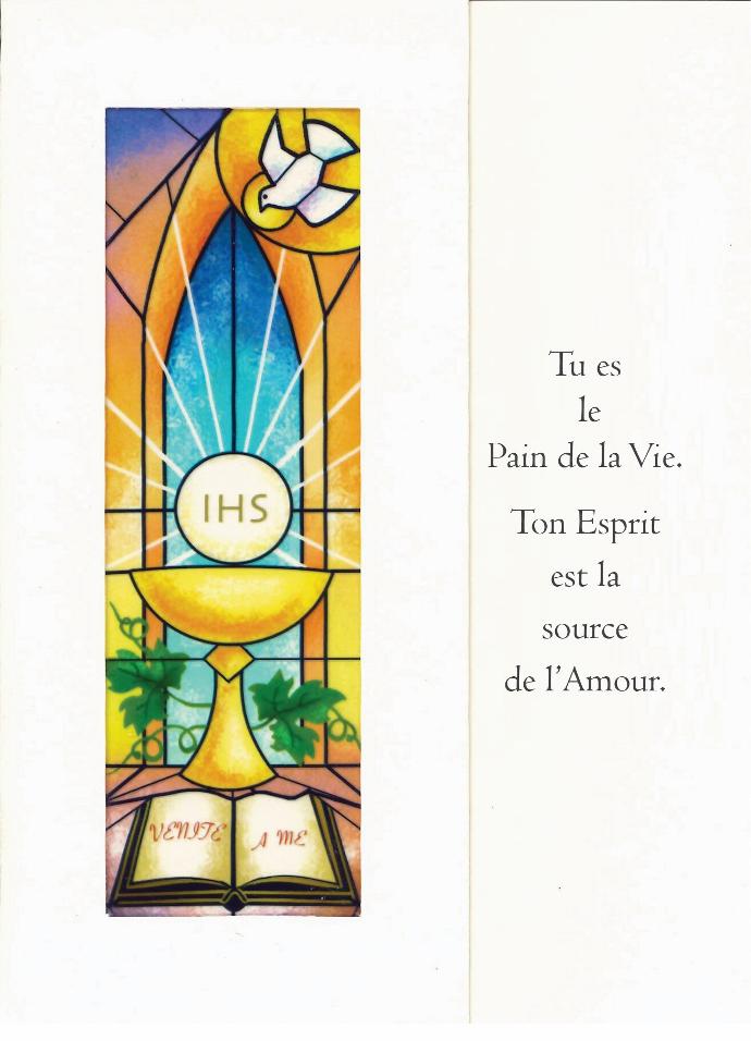 Carte vitrail/double - cello+envel.- Communion 'Tu es le pain...' (110x150mm)