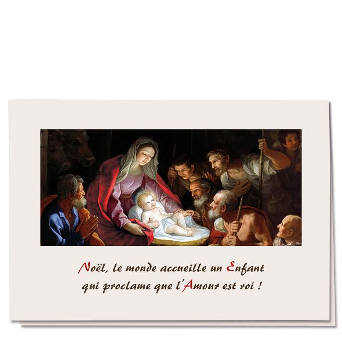 Carte double vitraile - Nativité/texte FR - 10,5x15cm/cello+