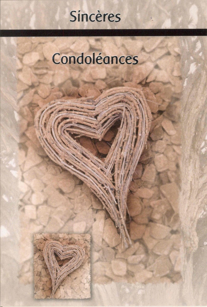 Carte double/cello+envelloppe -'Sincères condoléances' (120x170mm)