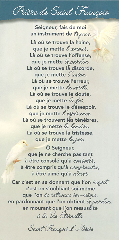 Tekstkaart 10,5x21cm + enveloppe - Prière de St François