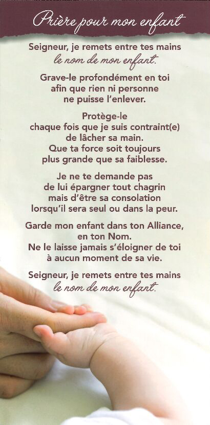 Carte texte 10.5x21cm + enveloppe - Prière pour mon enfant